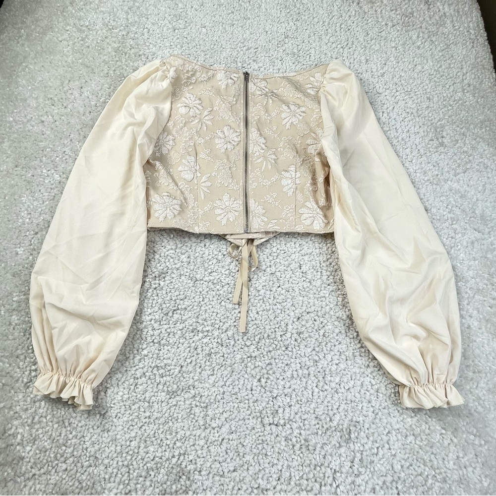 Milkmaid Blouse Crop Lace Up Romantic Cottage Ren Fair Fairy Indie Sz Large - Picture 3 of 13